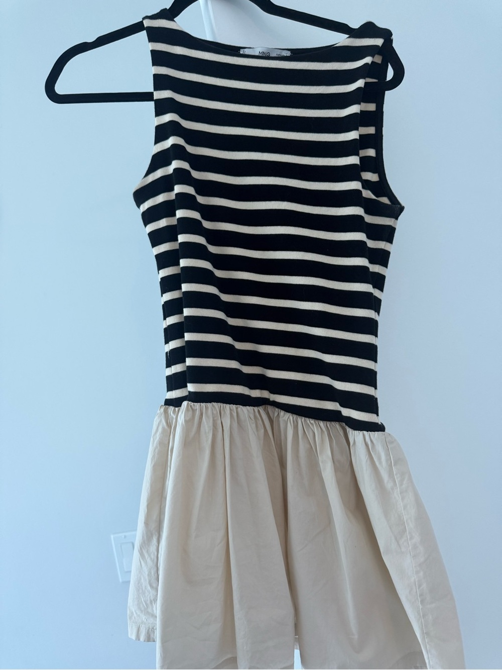 Mango Black and Cream Striped Mini Dress